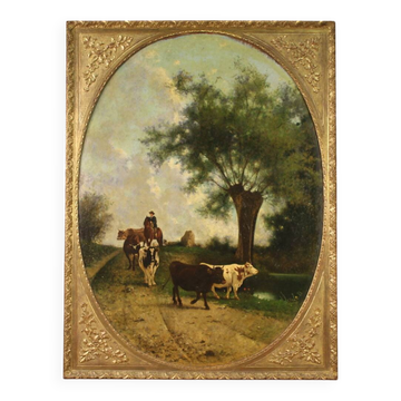 Ancien tableau de paysage italien signé et daté 1881