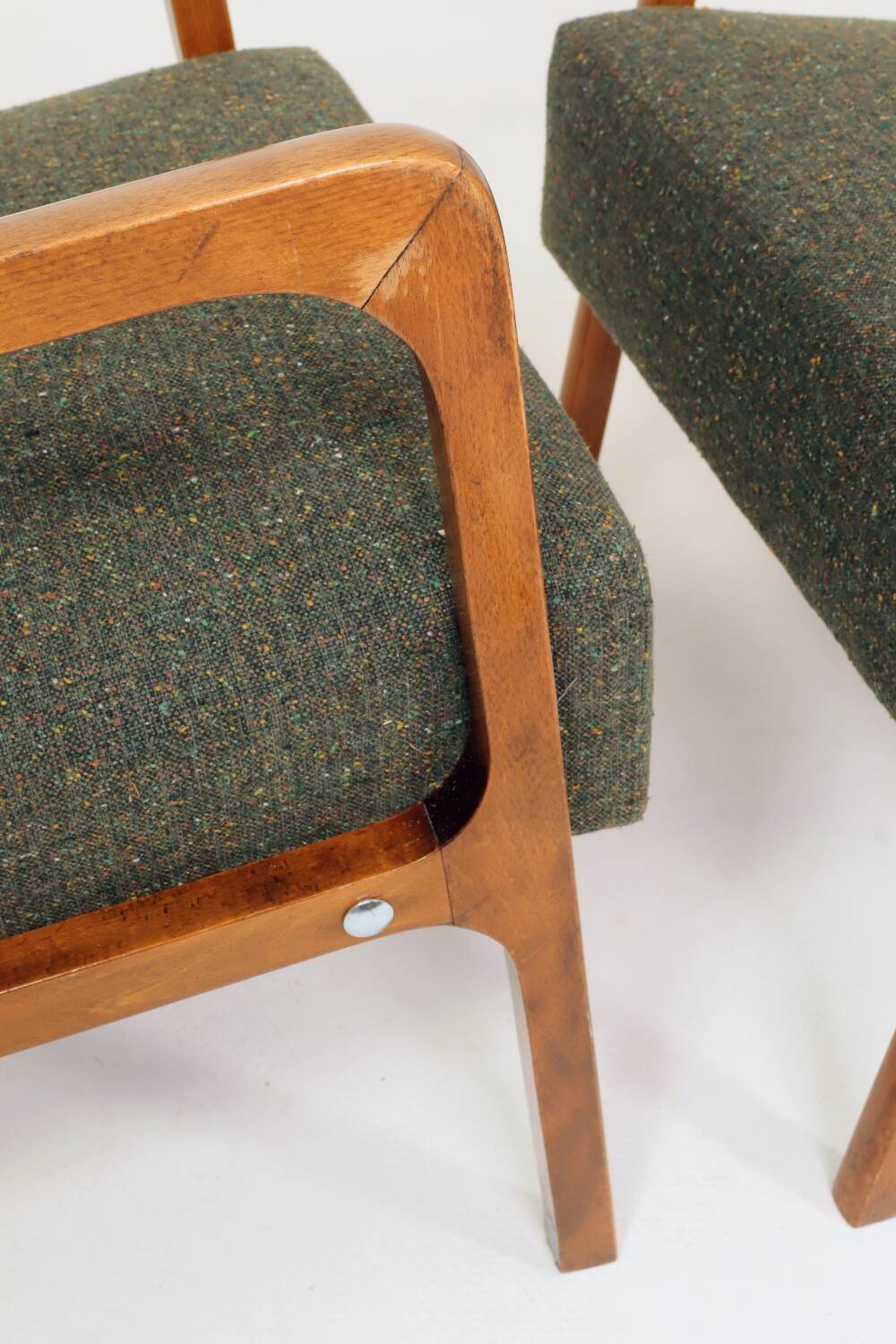 Vintage Pair Armchair Avocado Green Tweed Upholstery, 1960, Poland