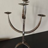 Large Brutalist Wrought Metal Candlestick - Early 20th Century
