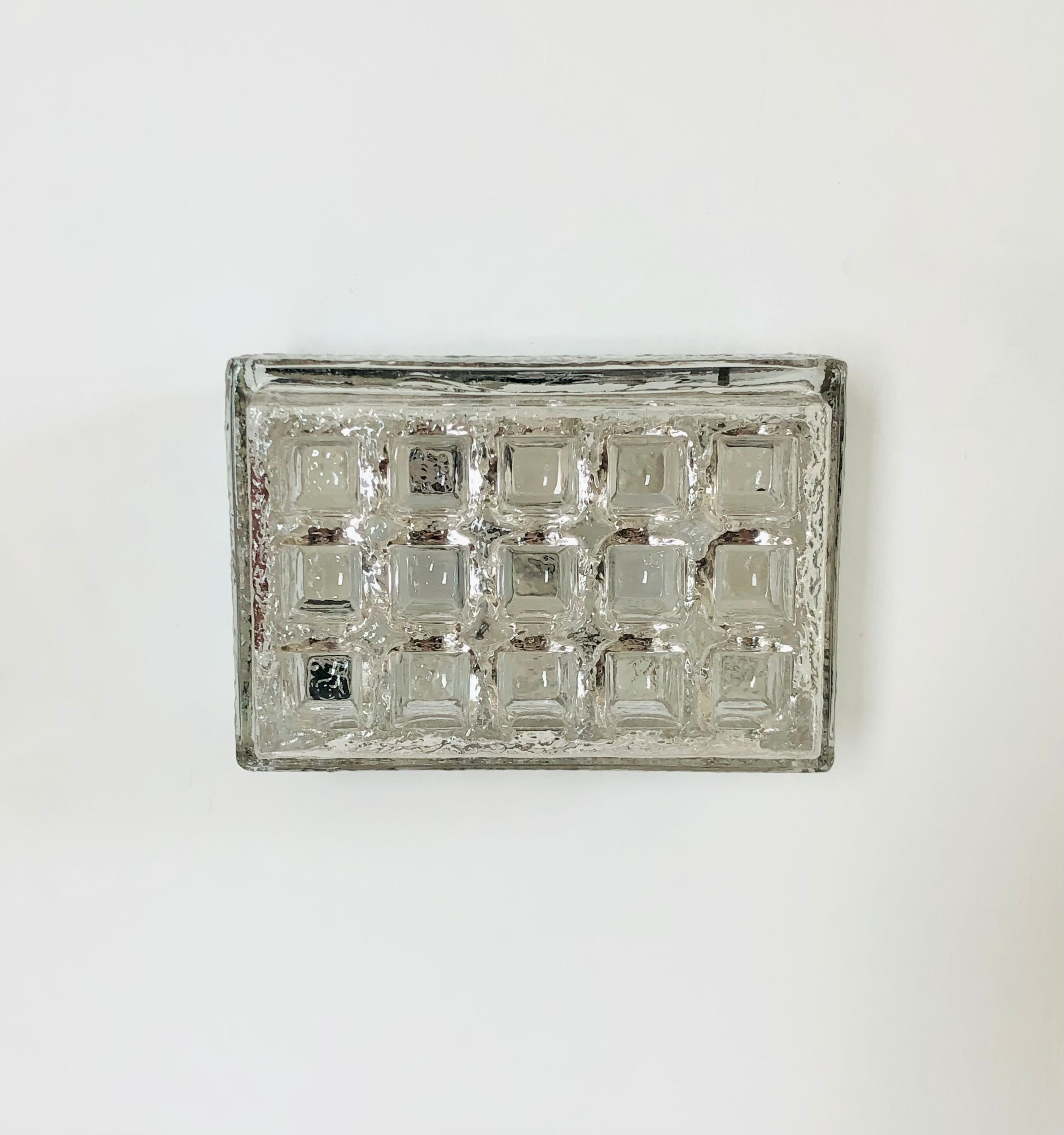 Rectangular embossed glass wall lamp from Limburg, Germany 1970