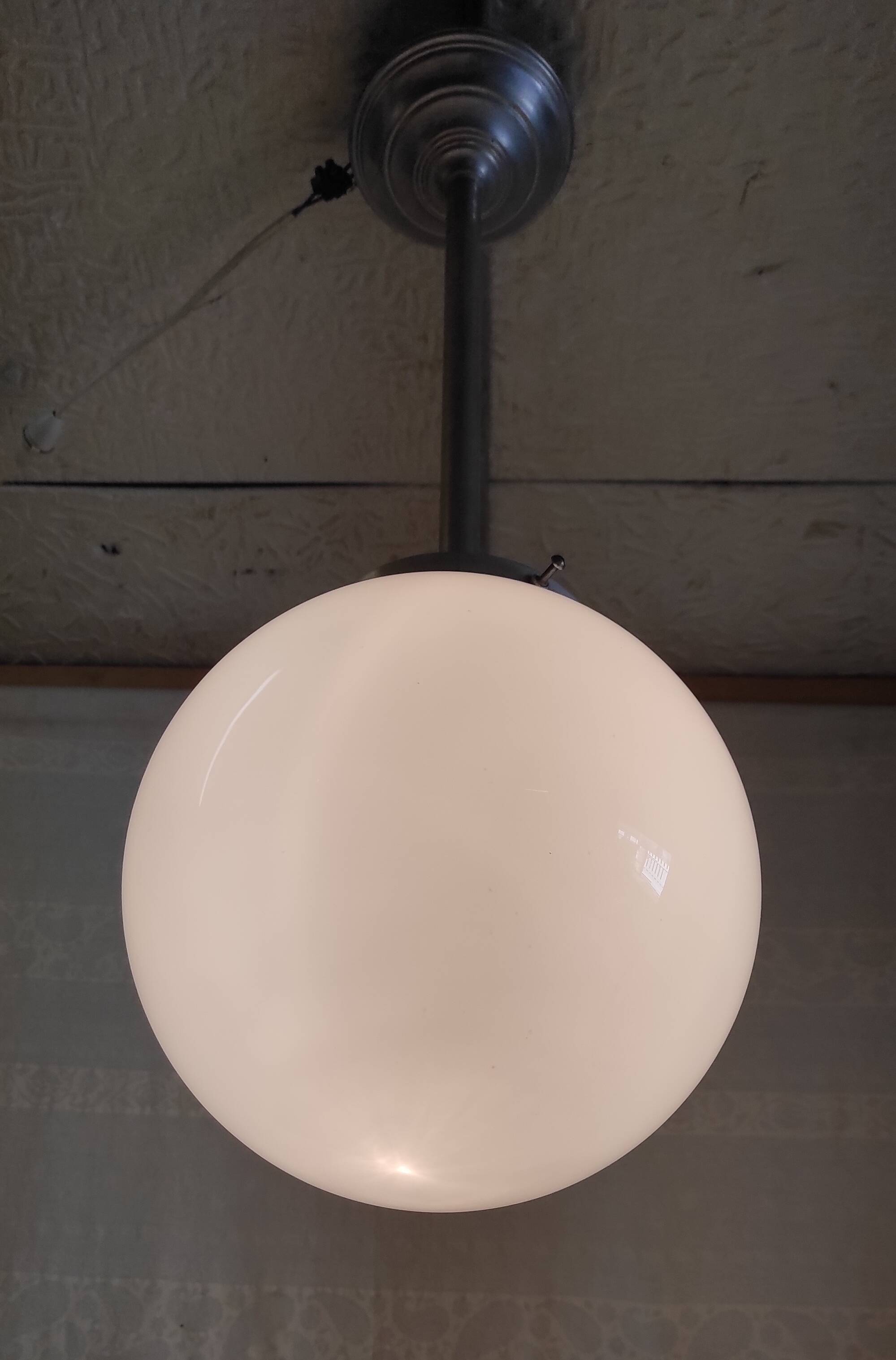 Opaline globe pendant light - mid-20th century