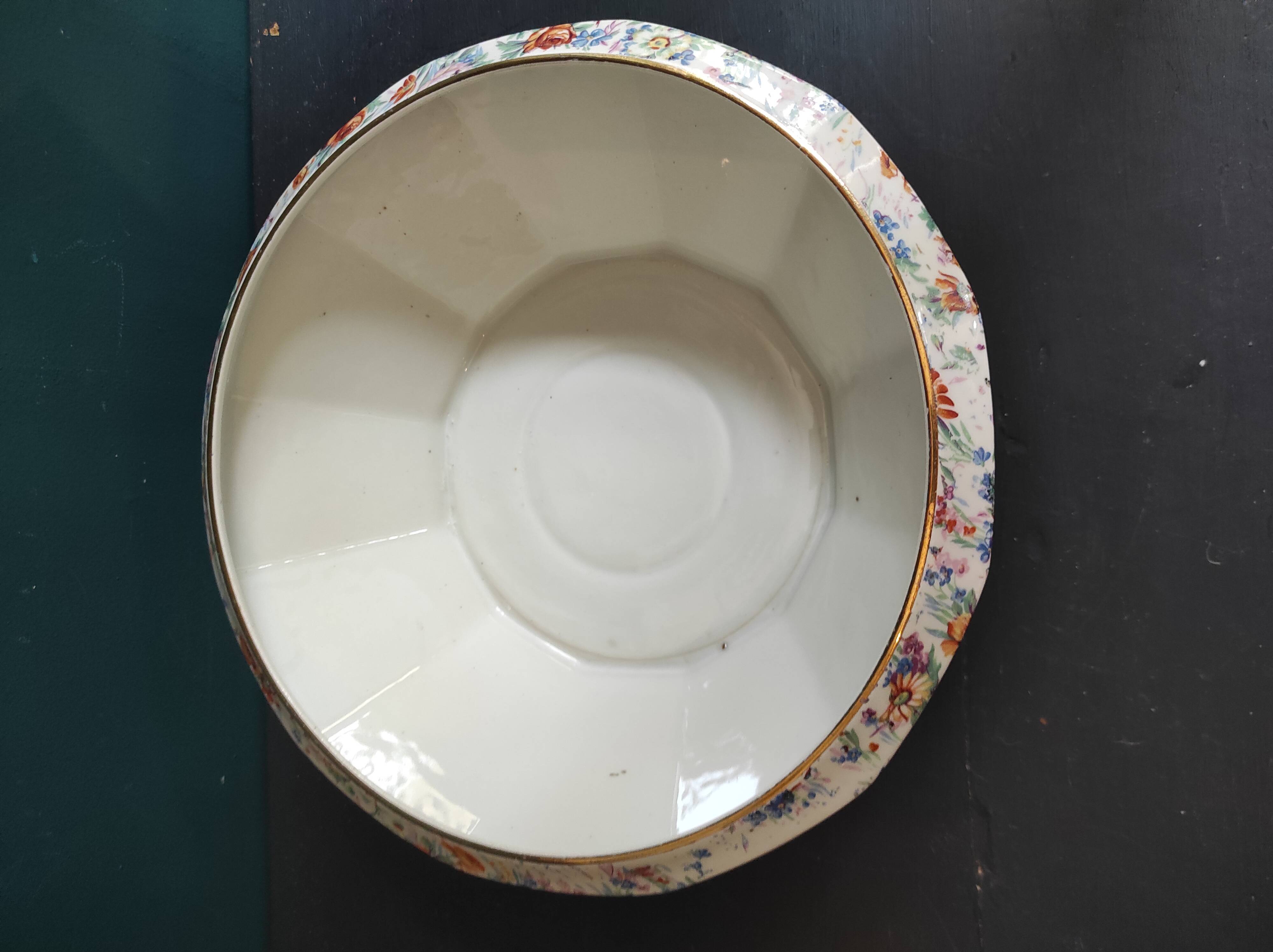 Vintage French large serving bowl from Le Tallec, Limoges, with colourful floral decoration
