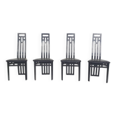 Antonio Sibau black leather dining room chairs, Italy 1980's