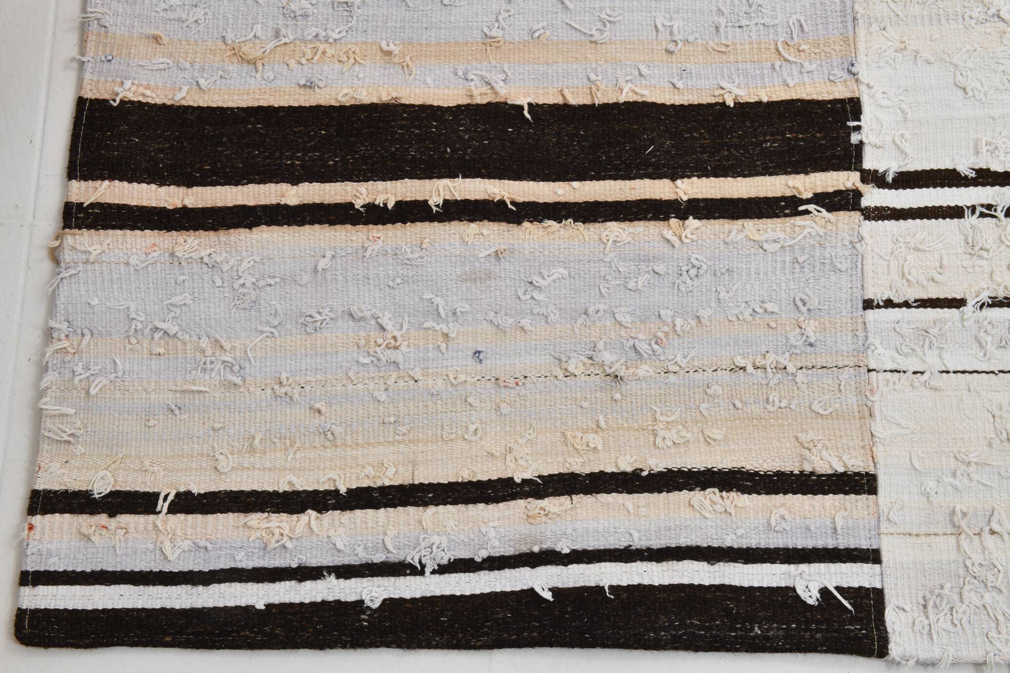 Cream & Brown Striped Vintage Kilim Rug, 204x279Cm