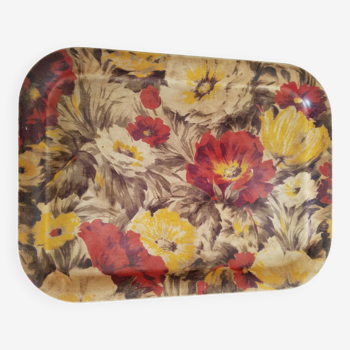 Plateau vintage en fibre de verre, motif floral années 50