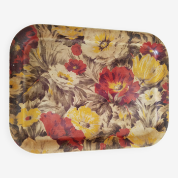 Vintage fiberglass tray, floral pattern, 1950s