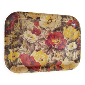 Plateau vintage en fibre de verre, motif floral années 50