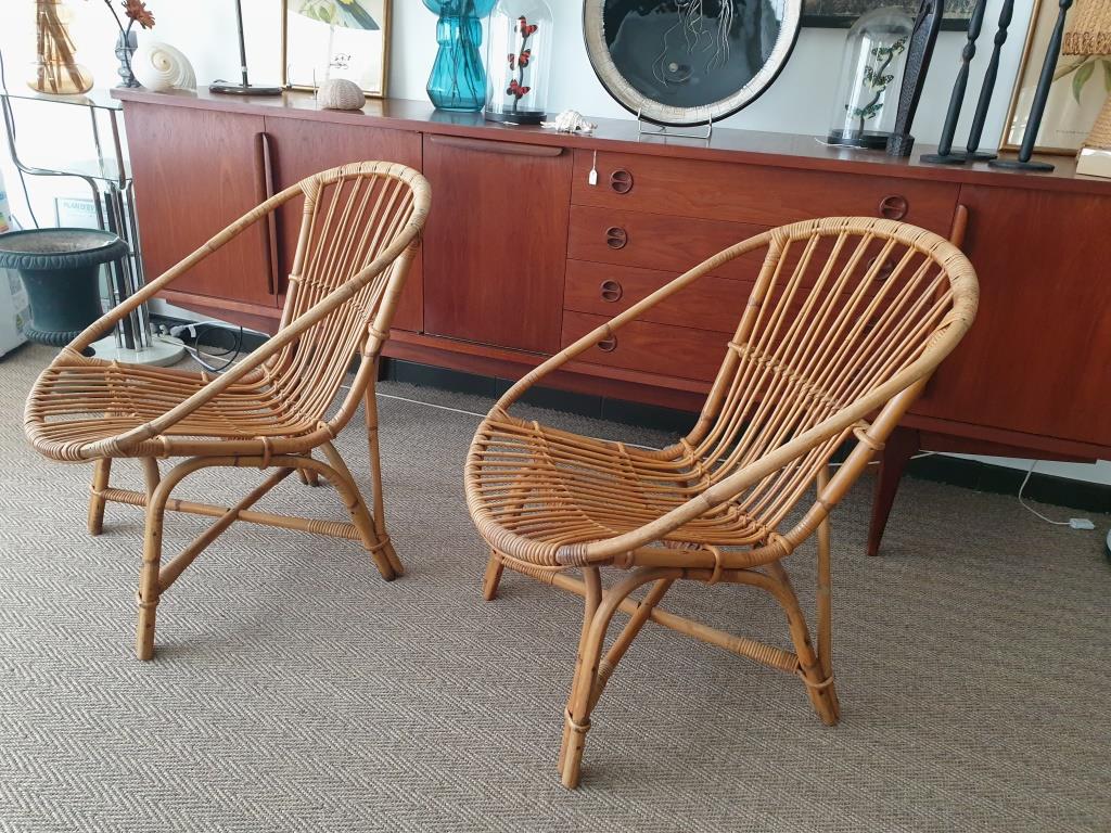 Pair of Audoux & Minnet wicker armchairs