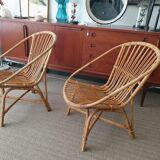 Pair of Audoux & Minnet wicker armchairs