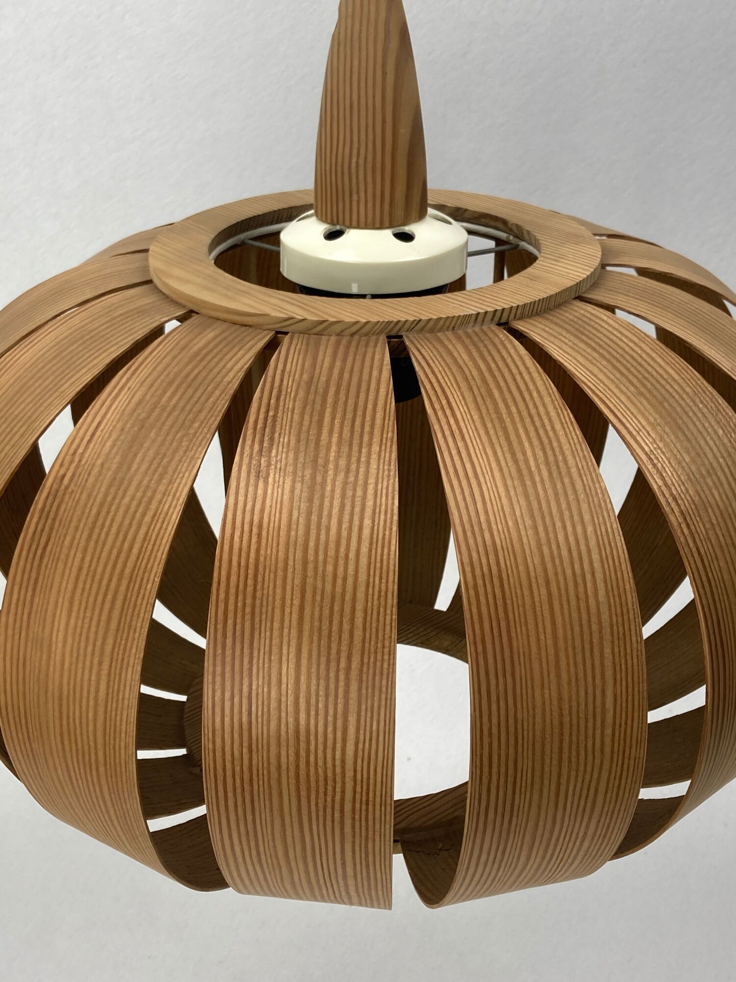 Scandinavian UFO Mushroom Pendants in Wood Veneer, 1970s