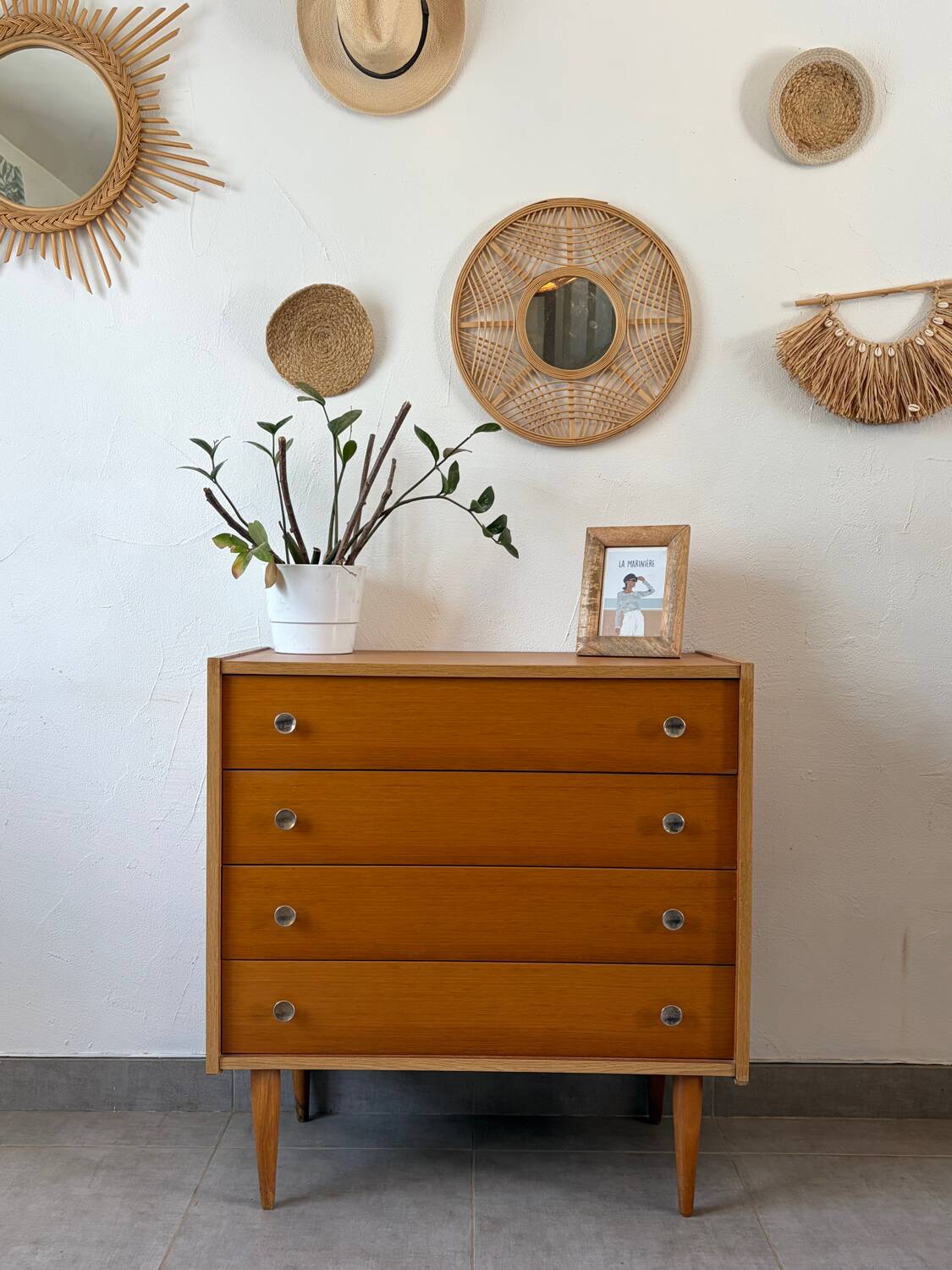 Vintage oak commode from the 1960s.