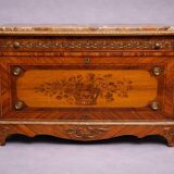 Marquetry commode Napoleon III – Marble top – Gilded bronzes