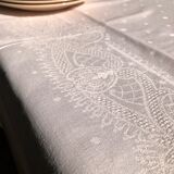 Nappe ancienne en damassée coton teintée en rose thé