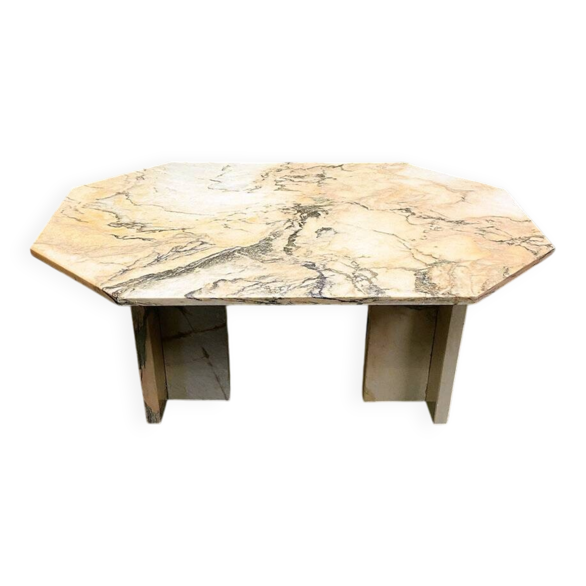 Blush pink octagonal Italian marble dining table 1970s - Italian stone dining table