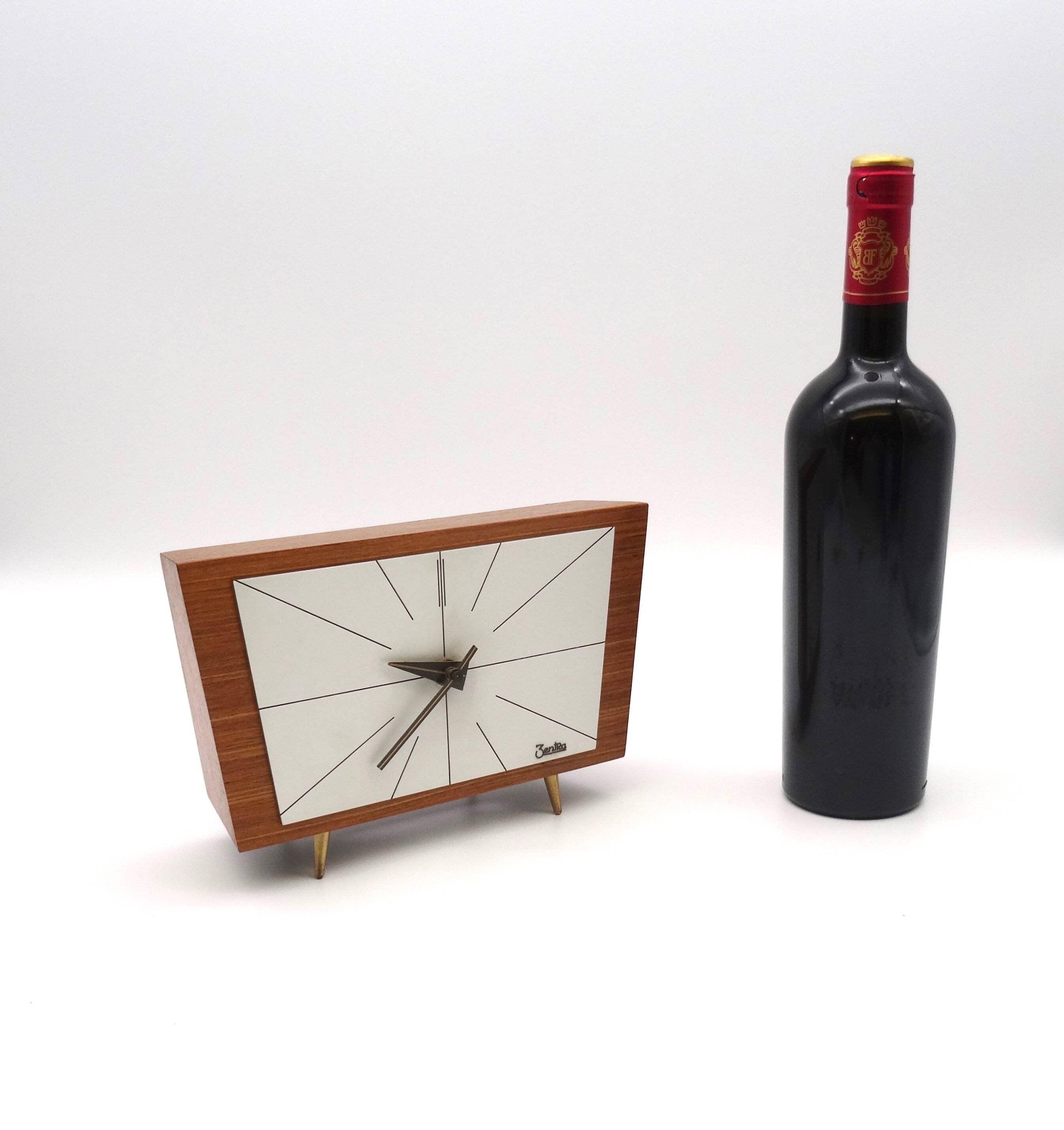 Rare mid century minimalist teak desk clock by zentra
