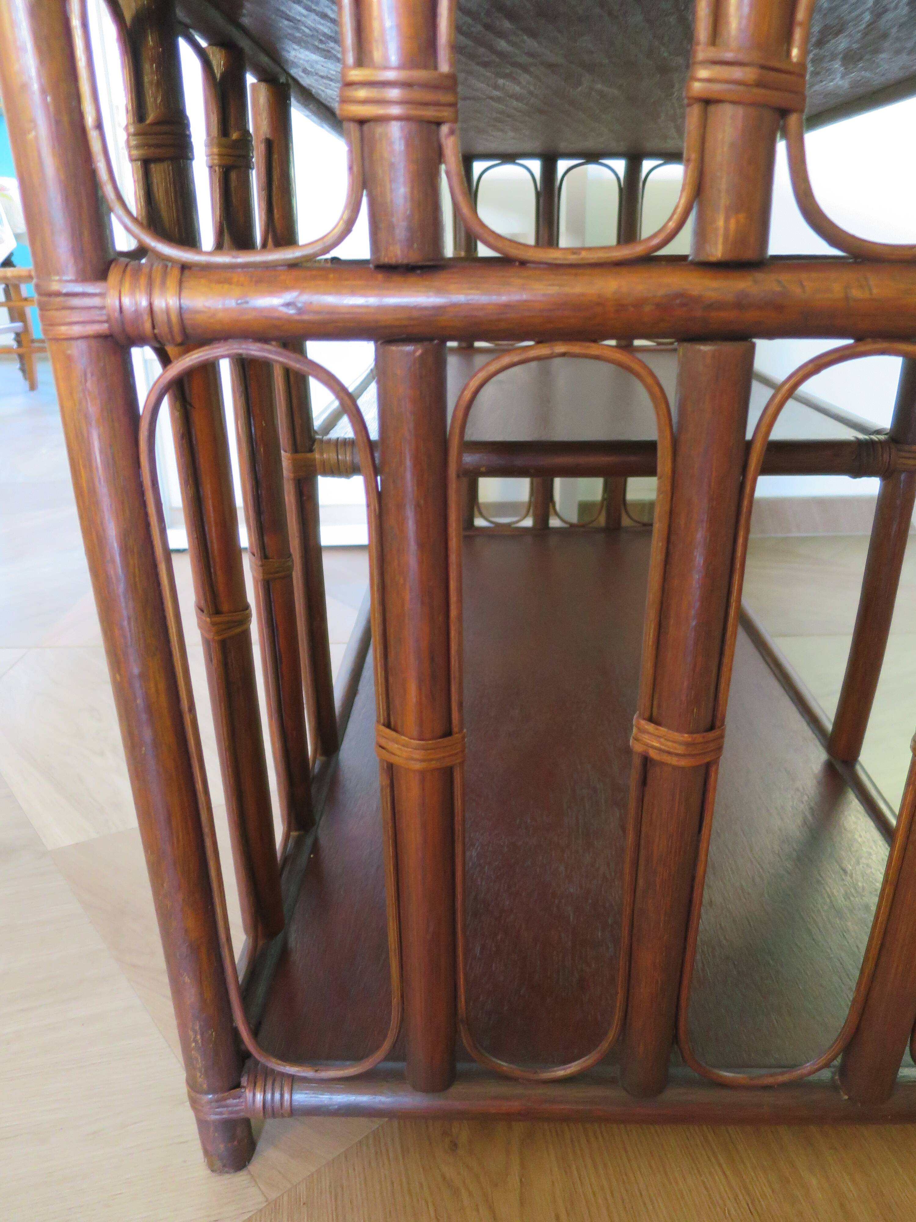 Retro side table - vinyl furniture - rattan and bamboo - 1980s