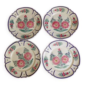 4 flat plates Henriot Quimper earthenware numbered