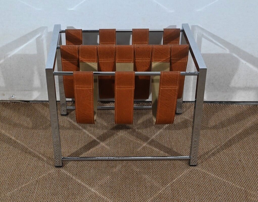 Leather and Chrome Magazine Holders "Novatrend" - XXth