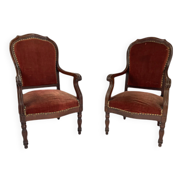 Pair of Louis Philippe armchairs in solid mahogany
