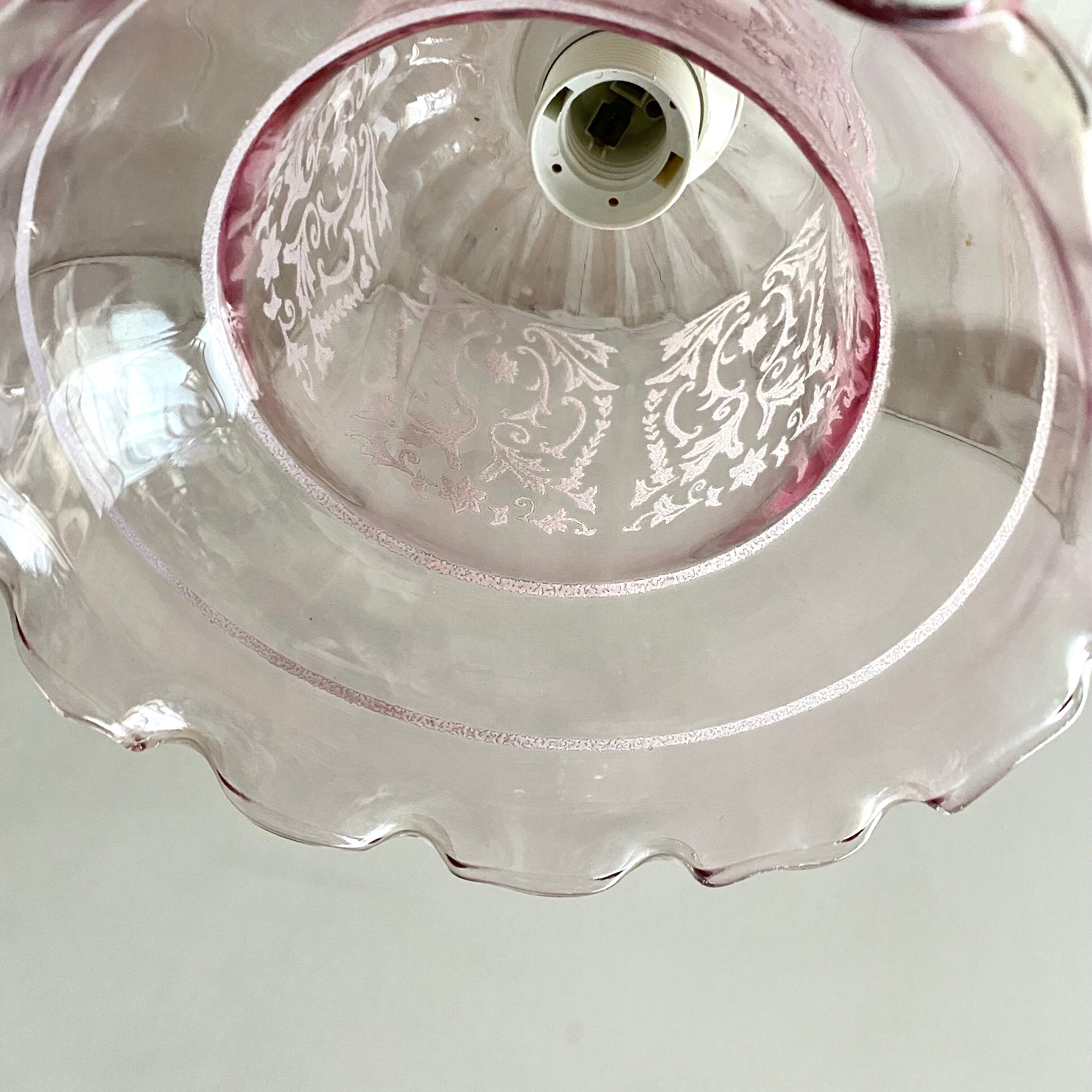 Suspension vintage en verre rose