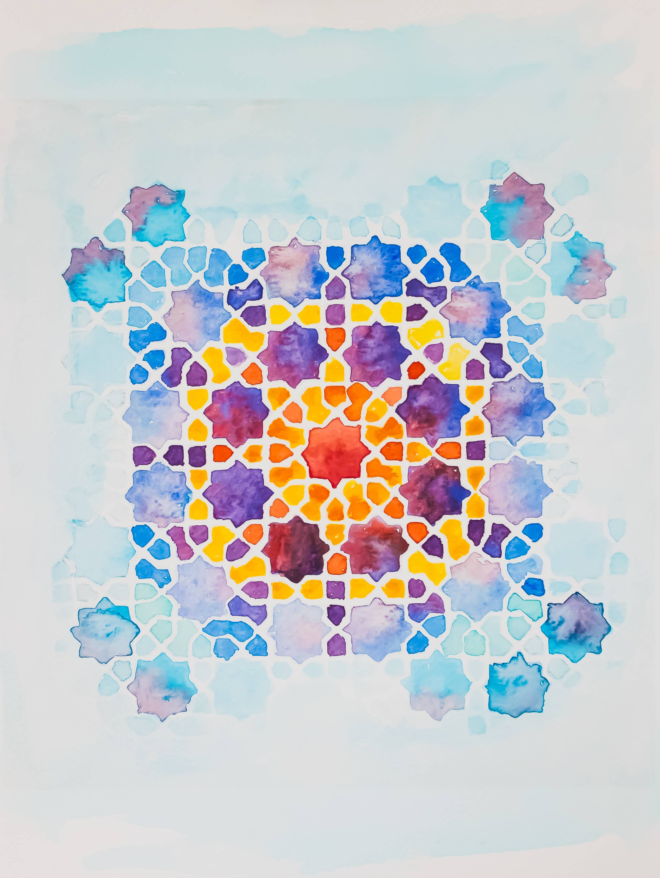 Original acuarela azulejo arabe. Arabic azulejo tile.