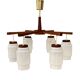 Scandinavian six-arm chandelier made of teak wood, Denmark, 1970s.