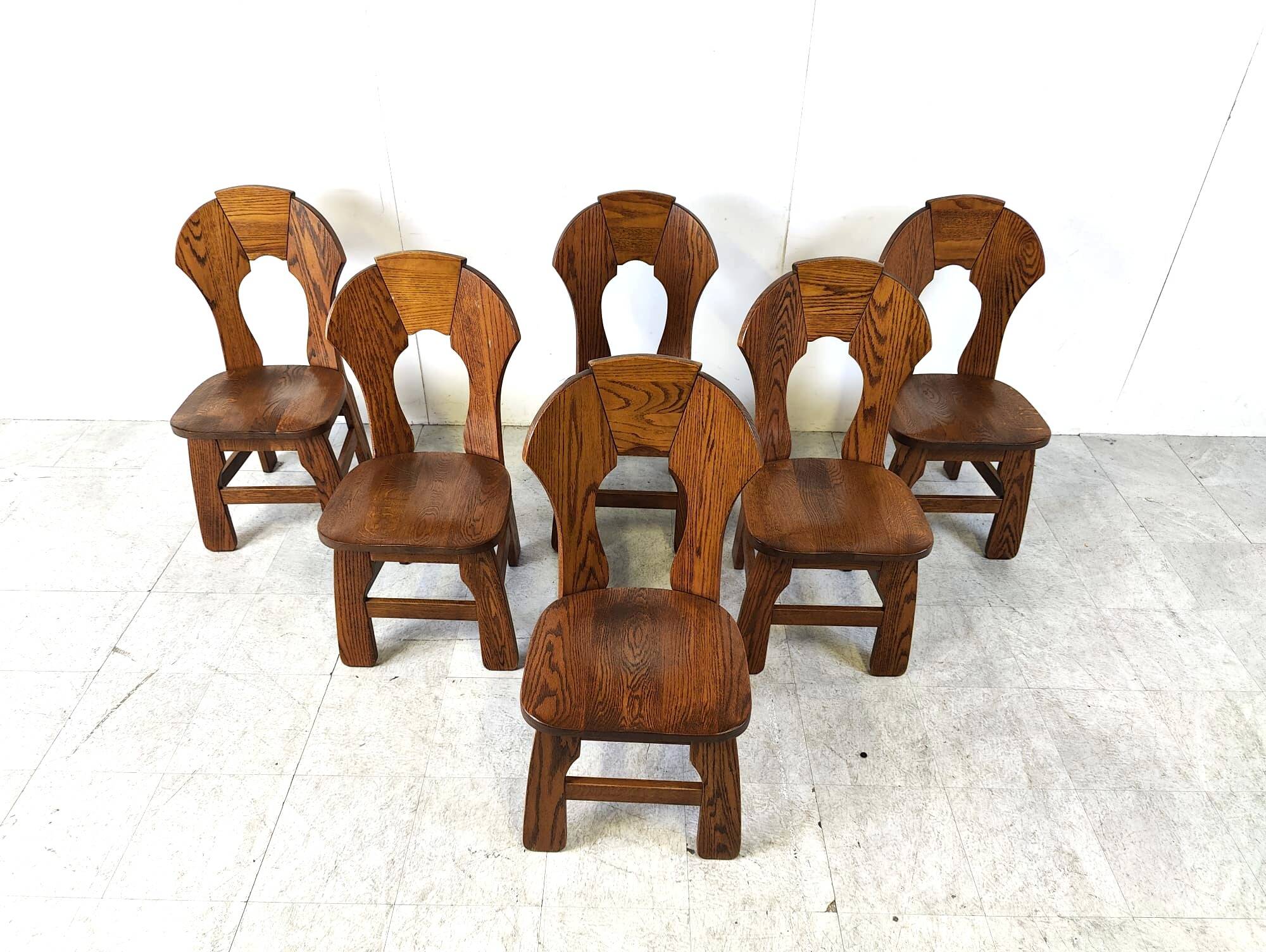 Vintage brutalist dining chairs, set of 6 - 1960s