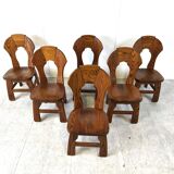Vintage brutalist dining chairs, set of 6 - 1960s