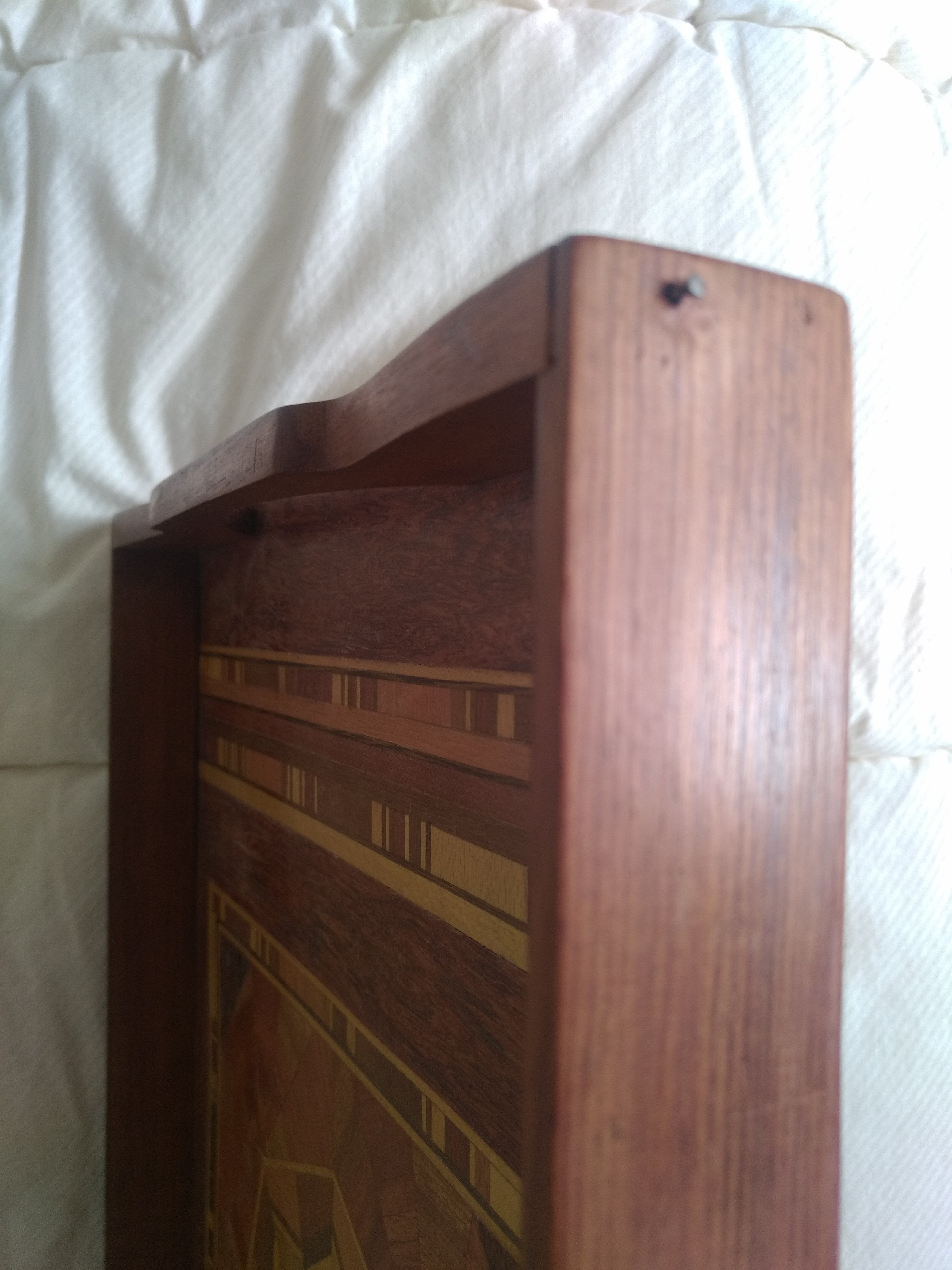 Old vintage marquetry wooden tray