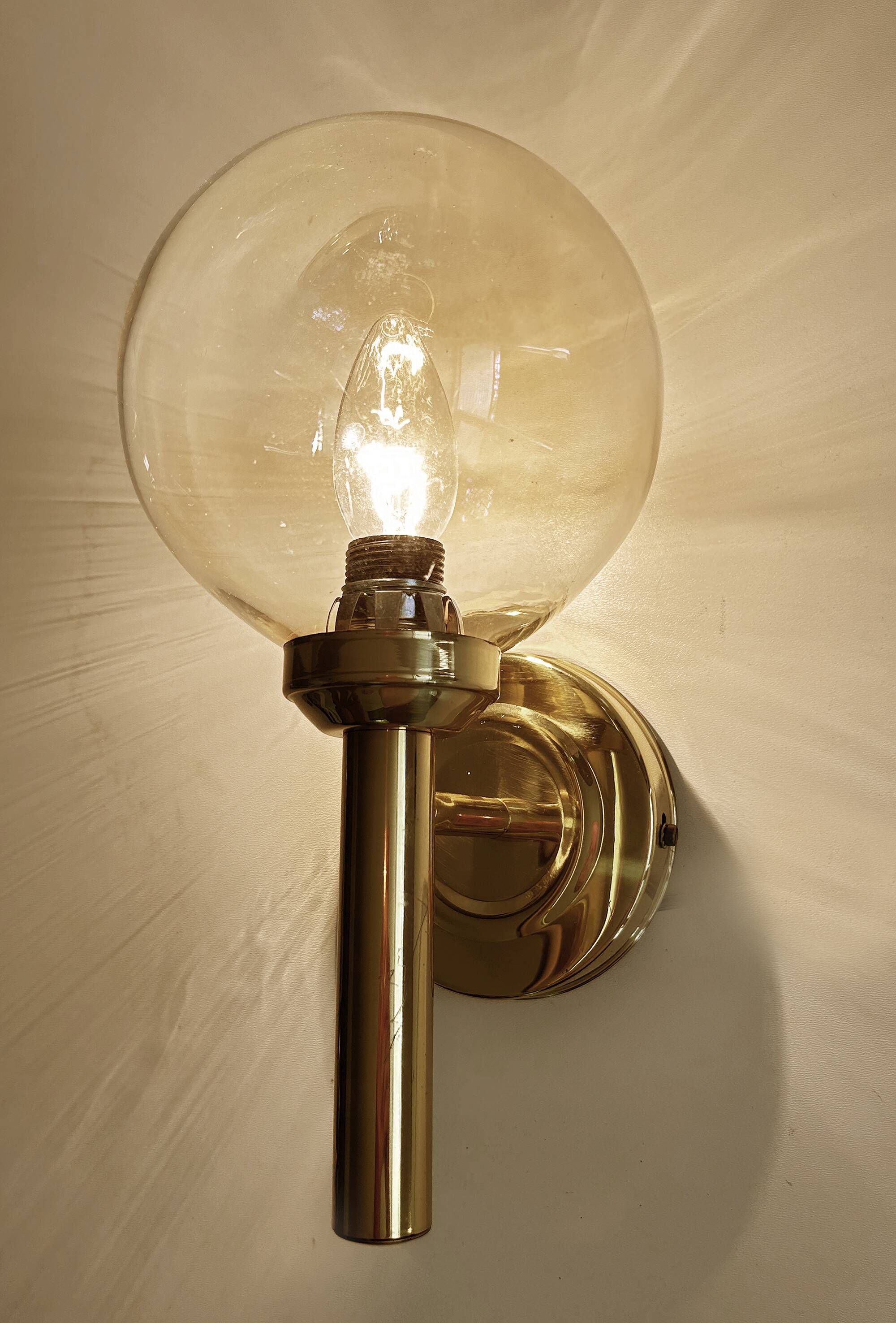 Pair Vintage Scandinavian Glass Wall Lights