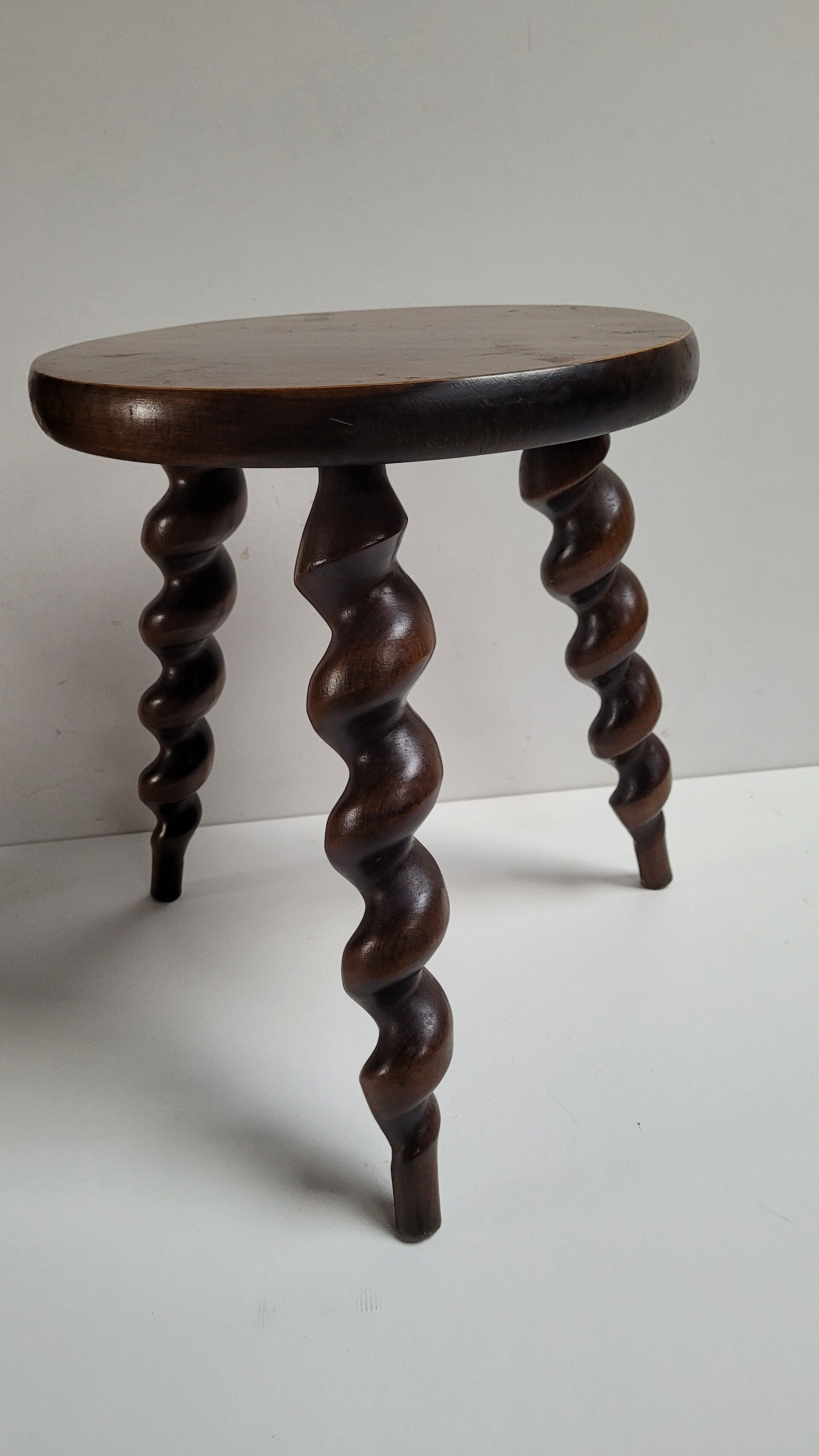 Turned wood tripod stool