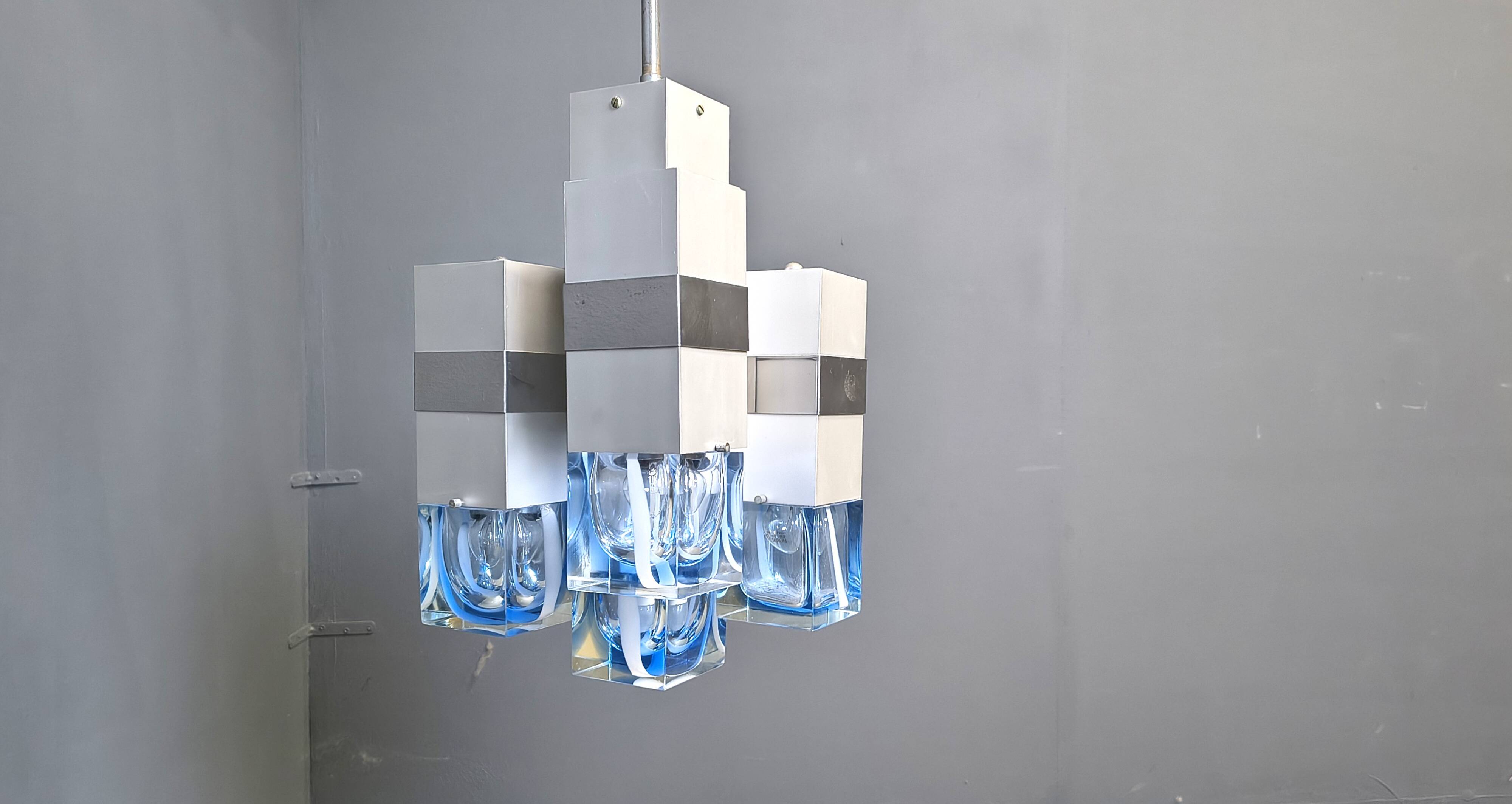 Vintage Cubico Chandelier by Gaetano Sciolari, 1970s