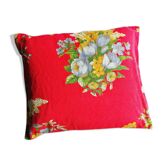 Housse de coussin vintage 60s rouge à fleurs coton 42 x 35 cm