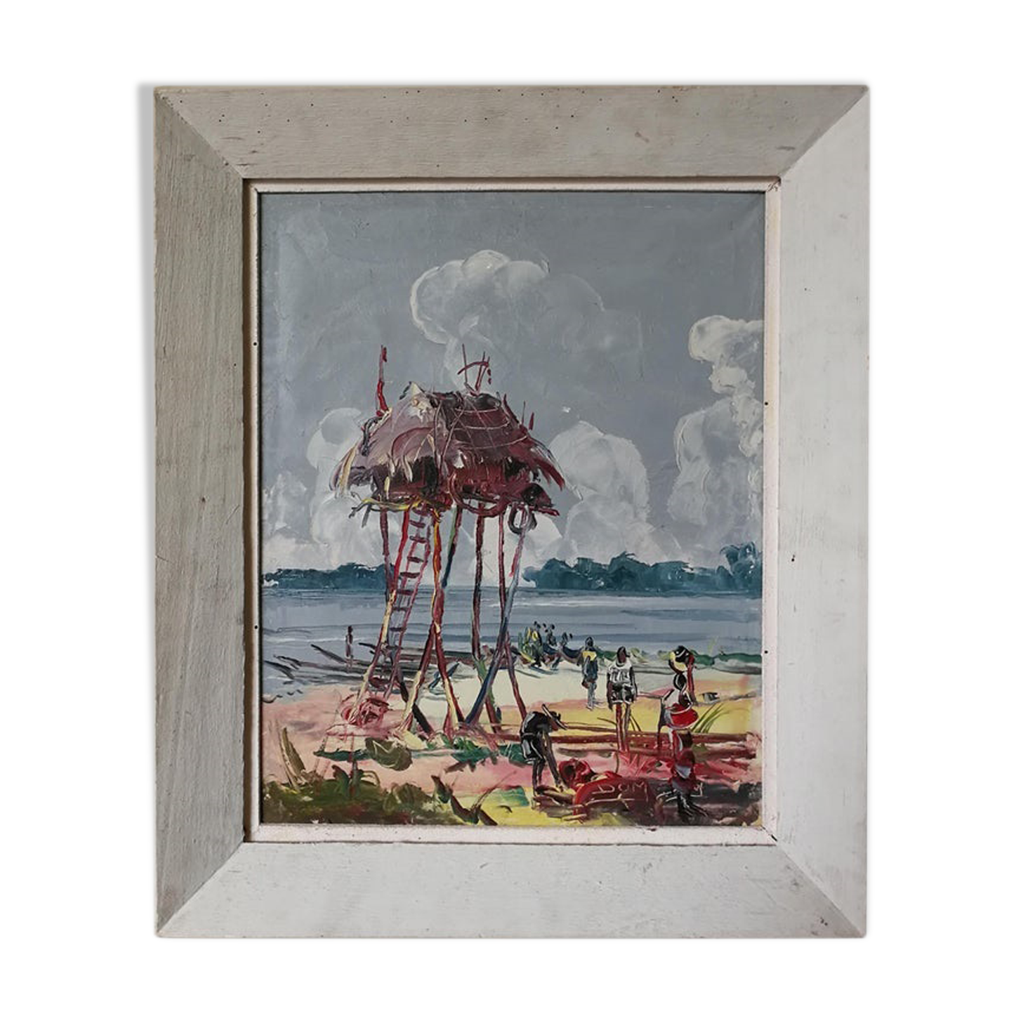 DOM, cabin on the shores of Lake Tanganyika, African painting, circa 1950