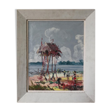 DOM, cabin on the shores of Lake Tanganyika, African painting, circa 1950