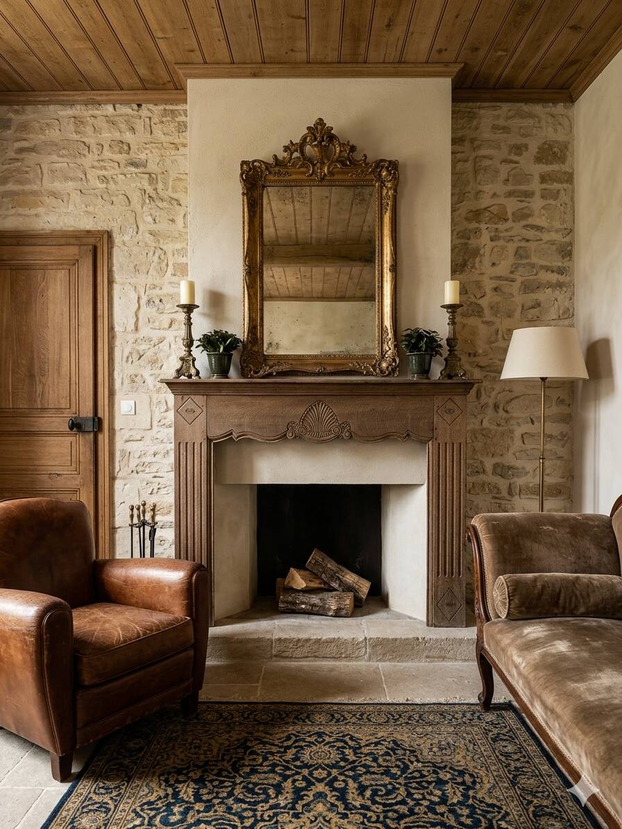 19th-century solid oak fireplace