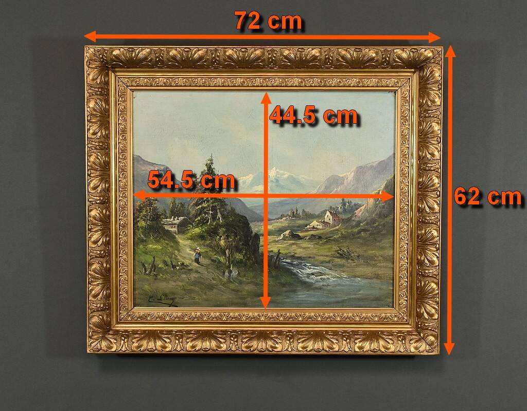 Oil on canvas "Mountain Landscape", signed C. Lion – Late 19th century