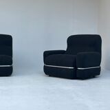 Canapé modulaire italien en lin bleu foncé