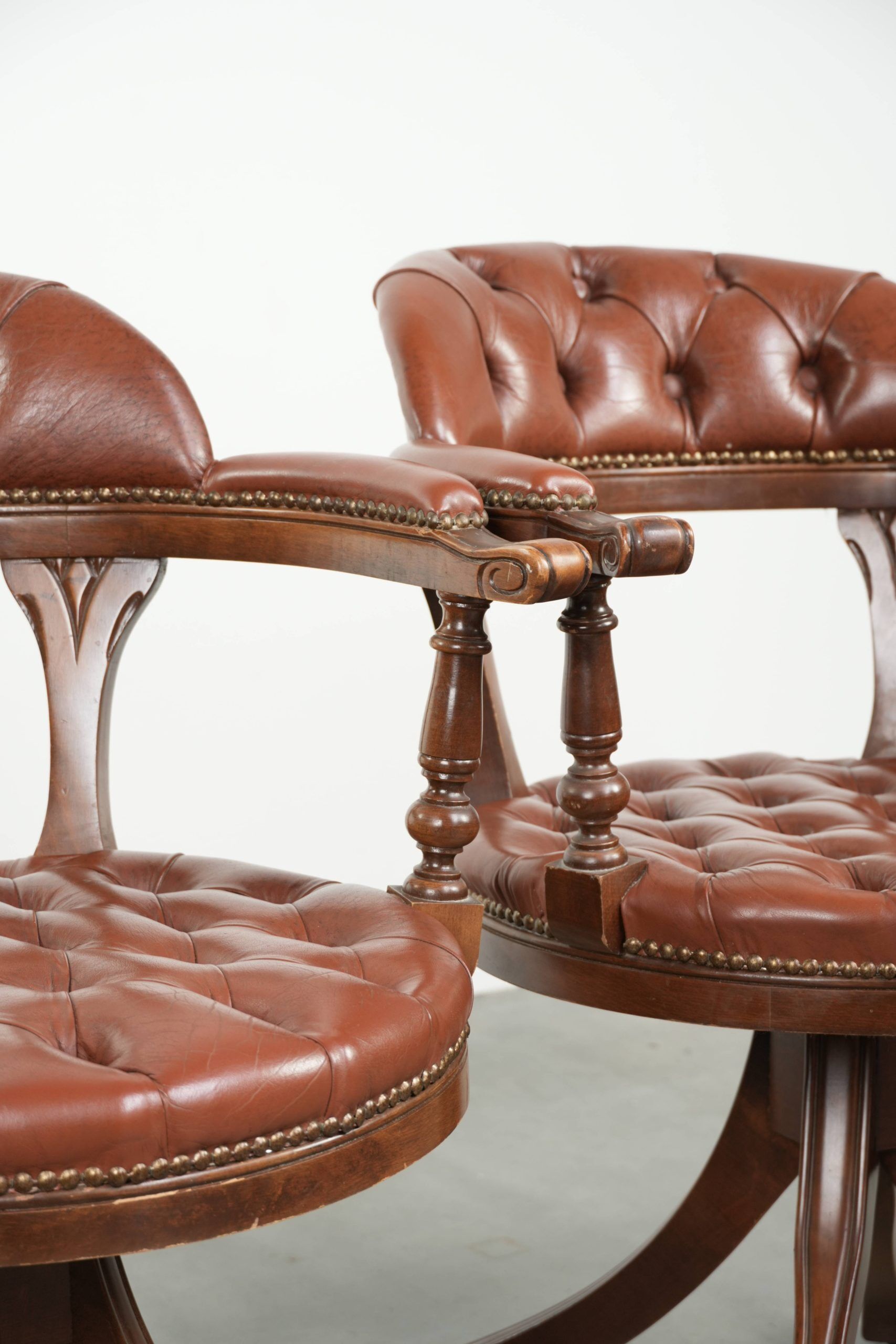 Set of 2 swivel cowhide English style chesterfield office chairs