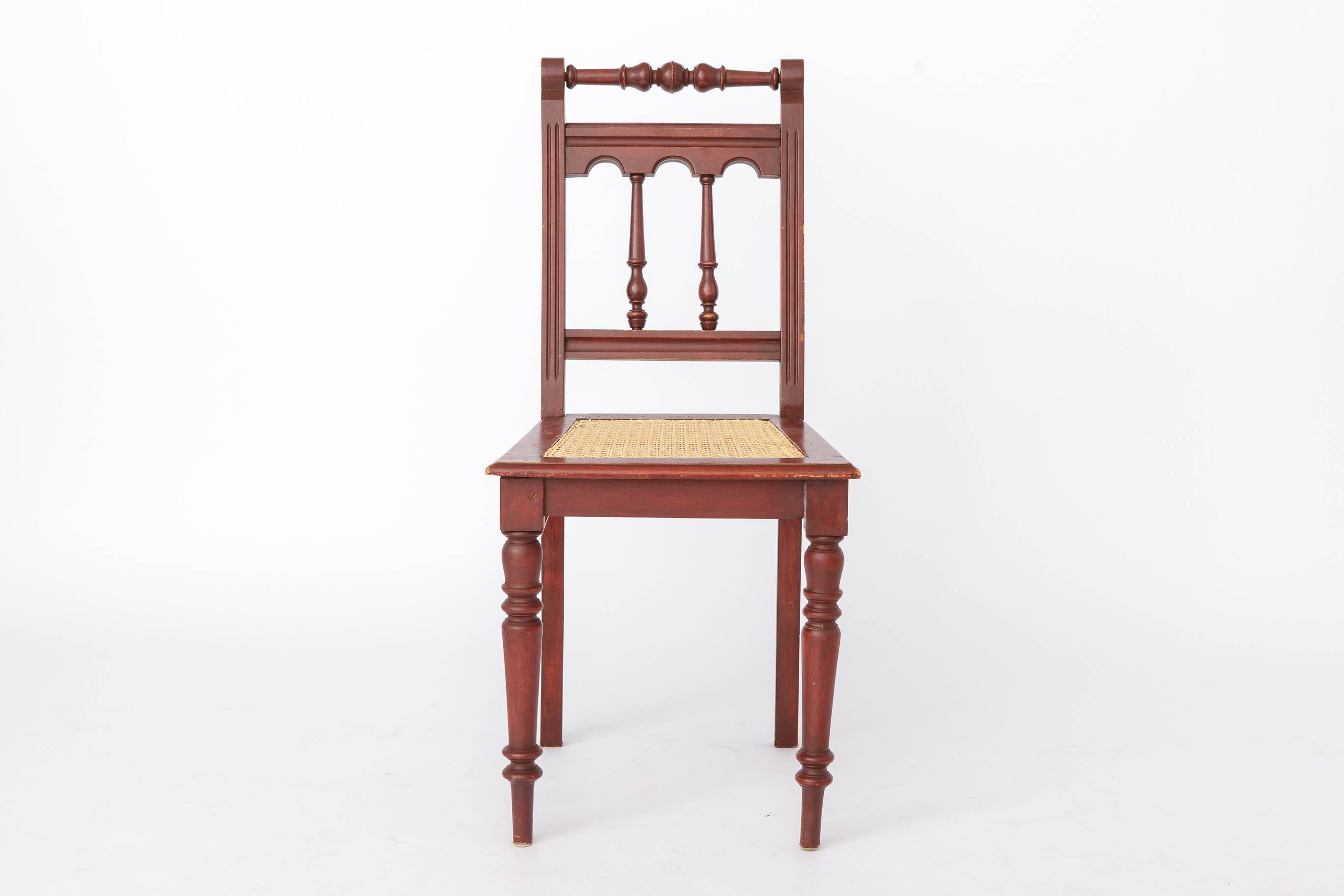 Vintage Belgian Turned Chair | 1940s Wooden Chair with New Rattan Seat