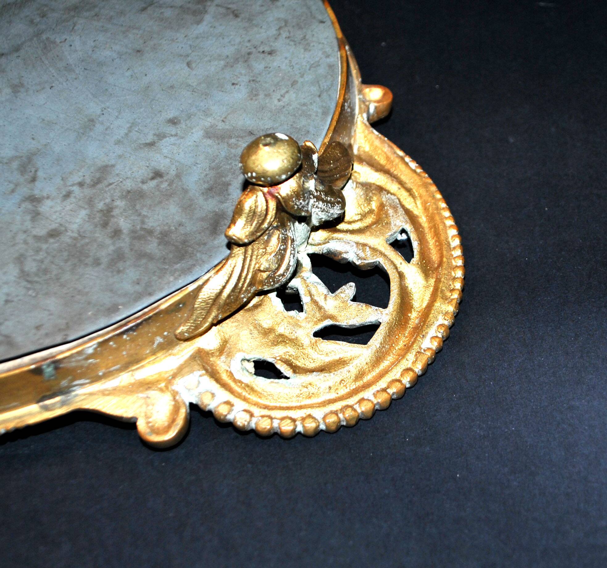 Antique mirror tray Centerpiece mainly in bronze and mercury glass
