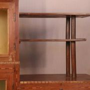 Antique Art Deco display cabinet in Burmese teak with original yellow patina interior.