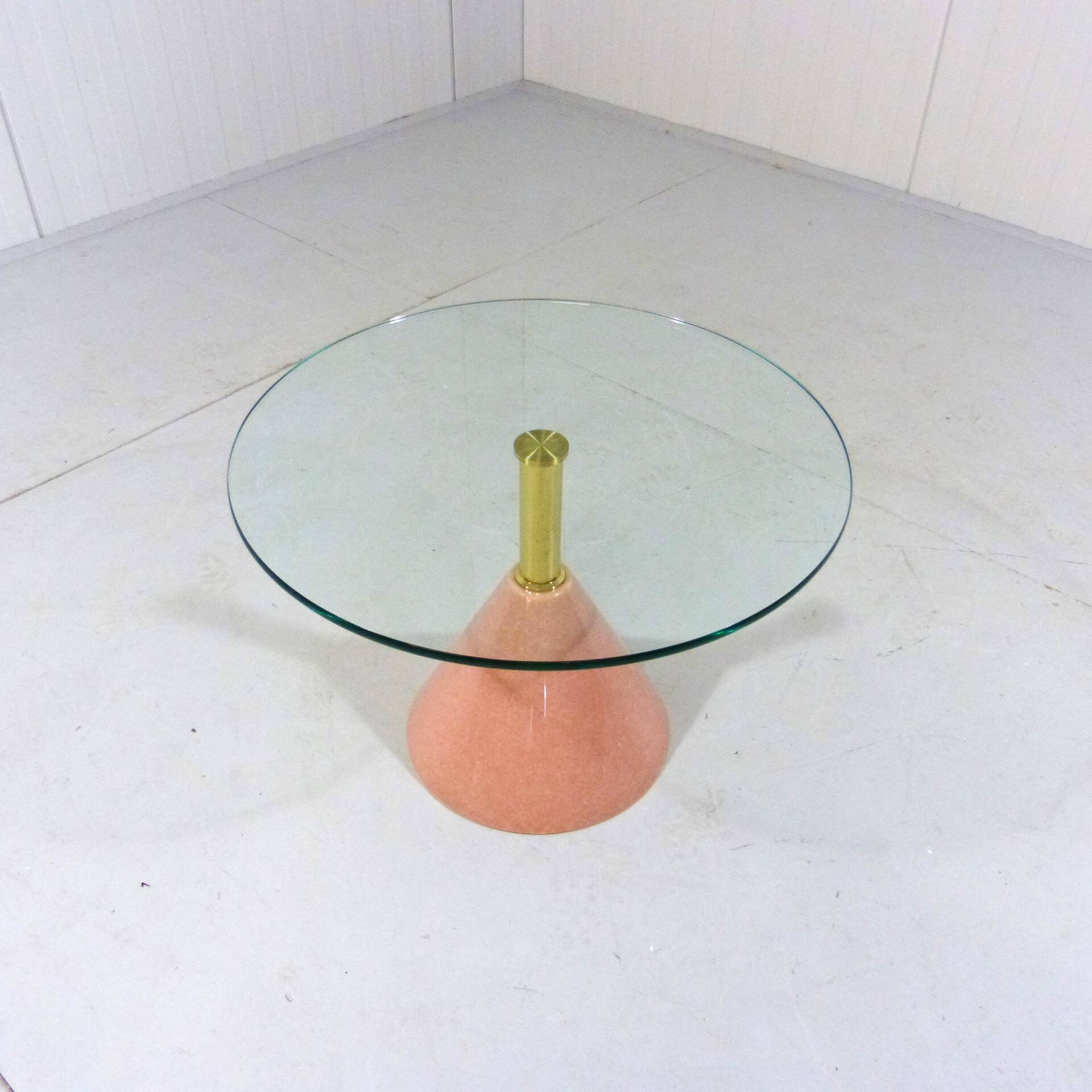 Pink natural stone & glass side table 1980’s Italy