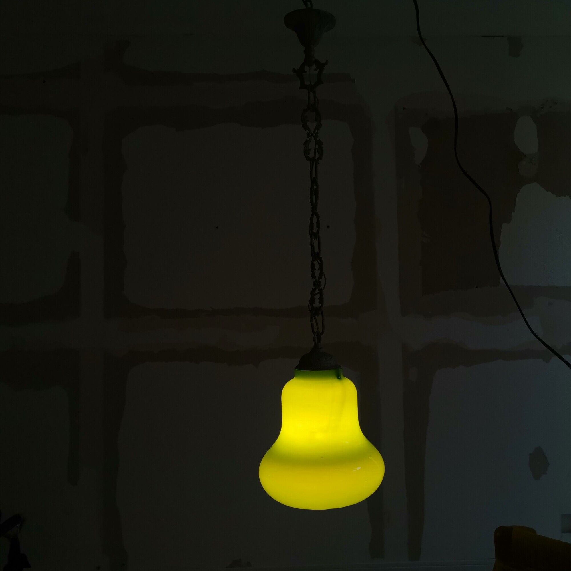 Mid-century portuguese green opaline glass hanging lamp 1960s