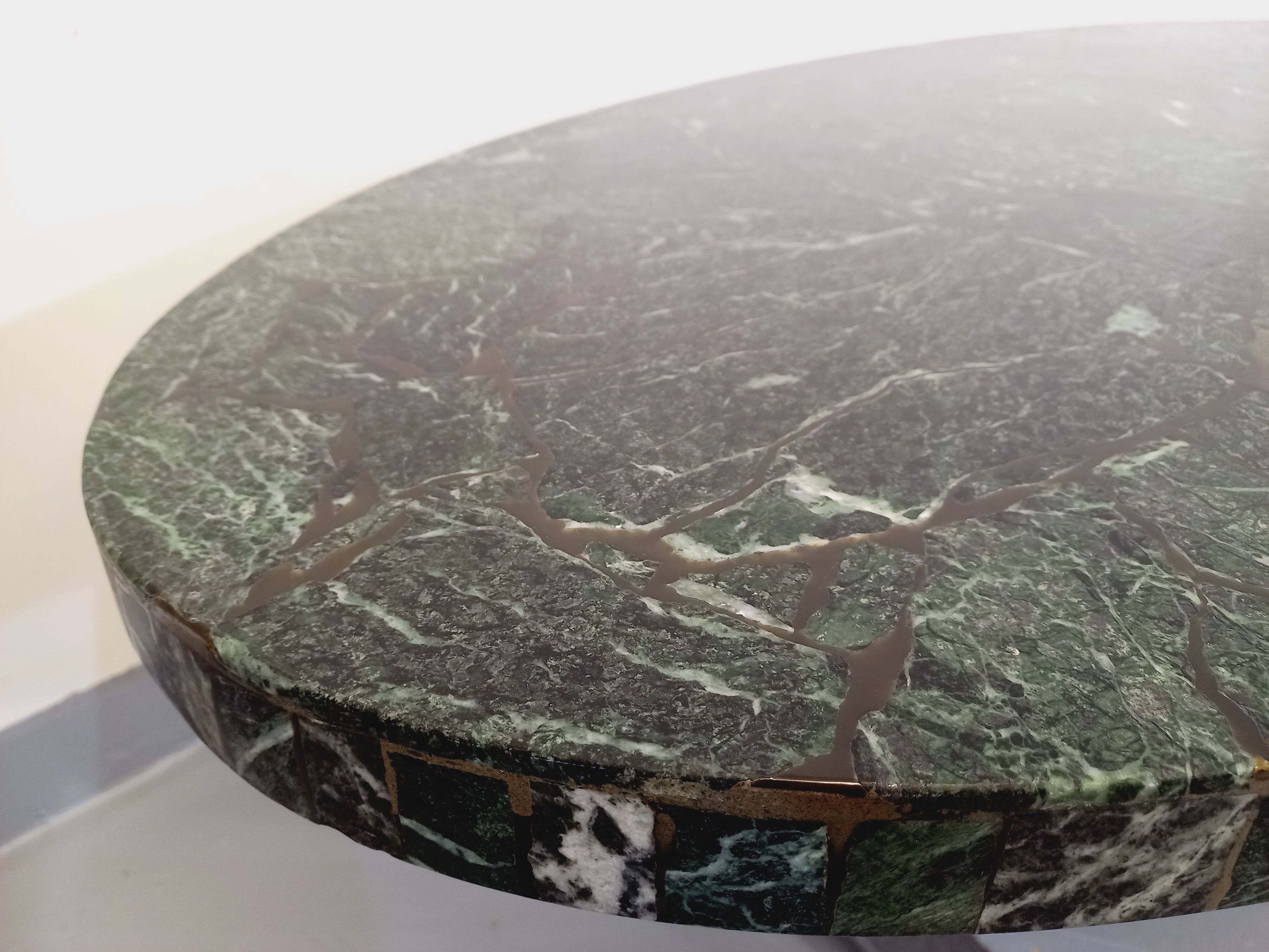 Vintage oval coffee table in stone and chromed metal from the 70s