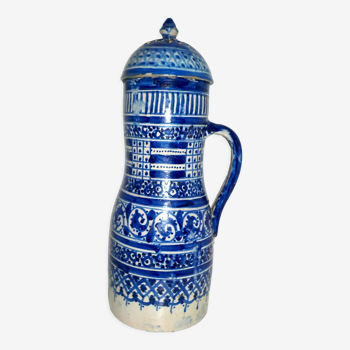 Pot à eau "ghorraf"  à décor géométrique bleu faïence de fès maroc - xlxè