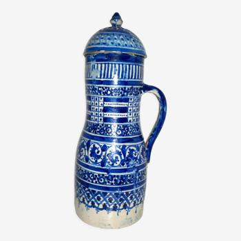 Water pot "GHORRAF" with blue geometric decoration earthenware of Fez Morocco - XlXè