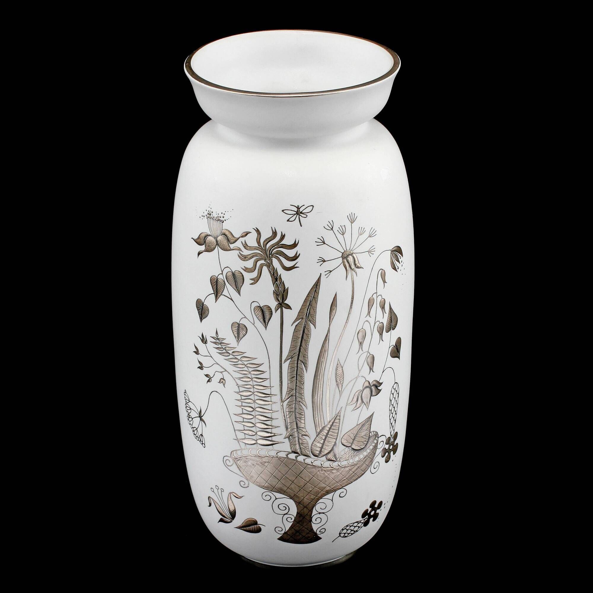 "Vase 'Grazia' by Stig Lindberg in ceramic and silver for Gustavsberg, Sweden, 1960."