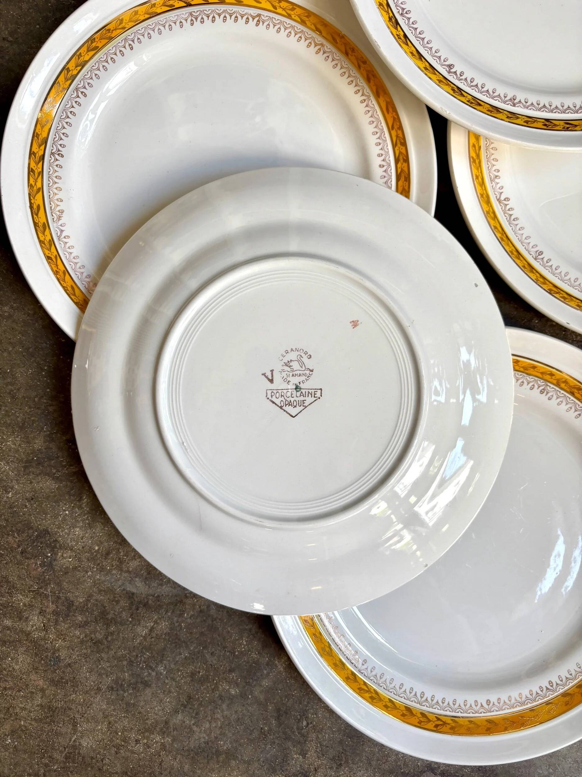 6 St Amand yellow and gold earthenware dinner plates