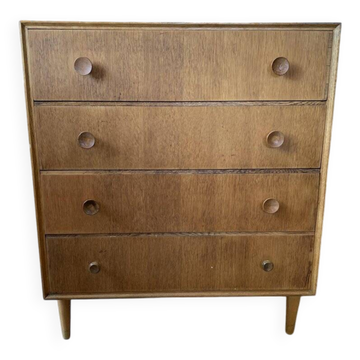 Mid-Century chest of drawers in brown teak with 4 drawers, 1960s, tapered legs.